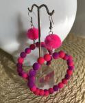 Purple Pink Neon Pompom Hoops