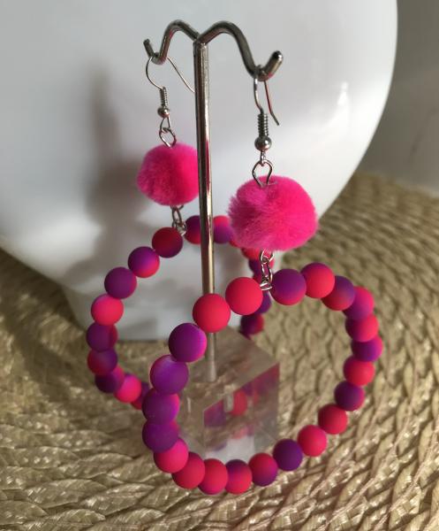 Purple Pink Neon Pompom Hoops picture