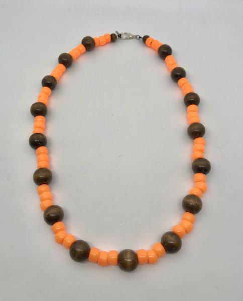 Wood & Orange Bead Necklace