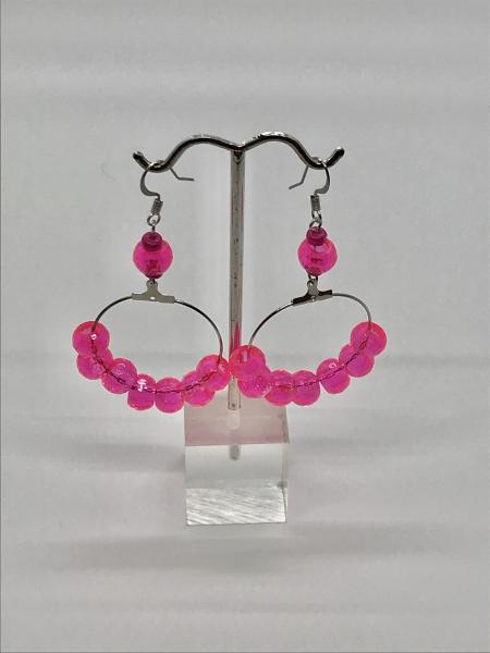 Clear Pink Dangly Hoops picture