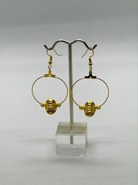 Gold Beaded Dangly Hoops picture