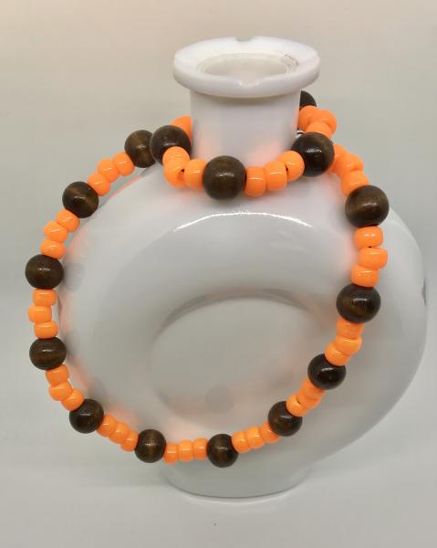 Wood & Orange Bead Necklace picture