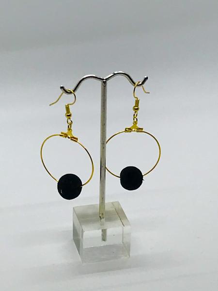 Gold Black Dangly Hoops picture