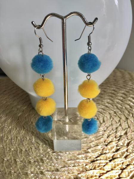 Blue/Yellow Pompom Earrings picture