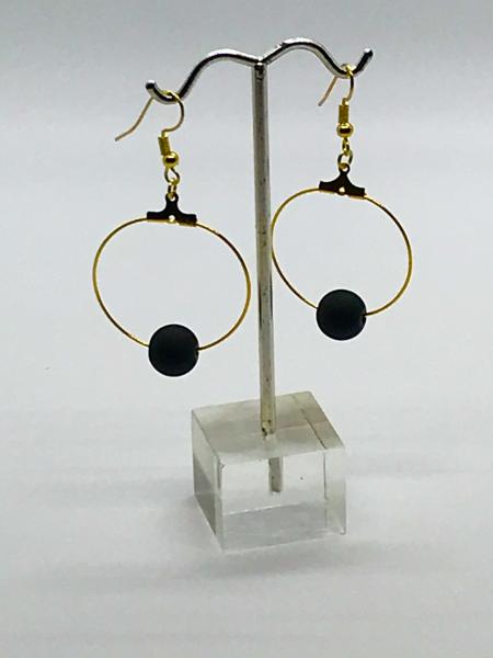 Gold Matte Black Dangly Hoops picture