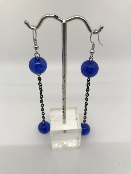 Blue Crackle/Chain Earrings