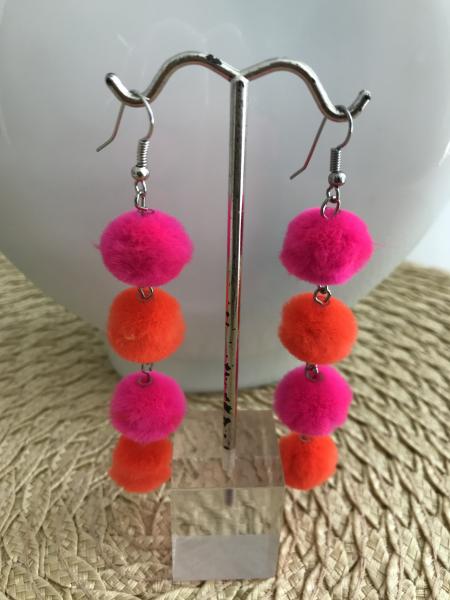 Orange/Pink Pompom Earrings picture