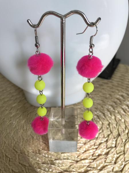 Pink Pompom/Neon Earrings