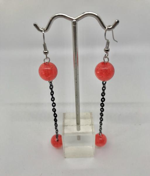 Red Crackle/Chain Earrings