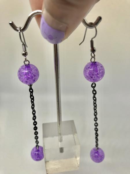 Purple Crackle/Chain Earrings