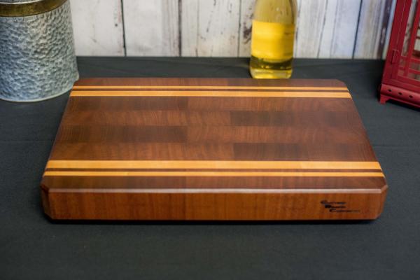 12 x18 Sapelle and Maple Two Stripe End Grain Cutting Board