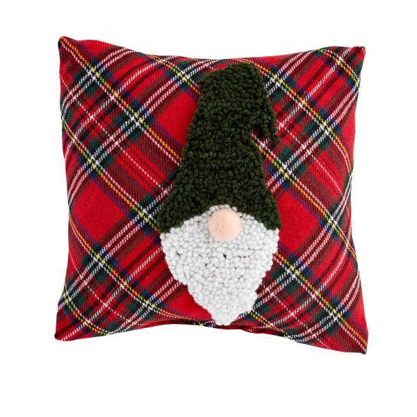 Red Plaid Square Gnome Pillow