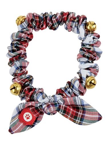 White Tartan Elastic Dog Collar, 2 sizes picture