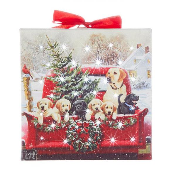 Dogs in Truck Lighted Print Ornament