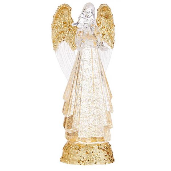 Lighted Angel With Gold Swirling Glitter
