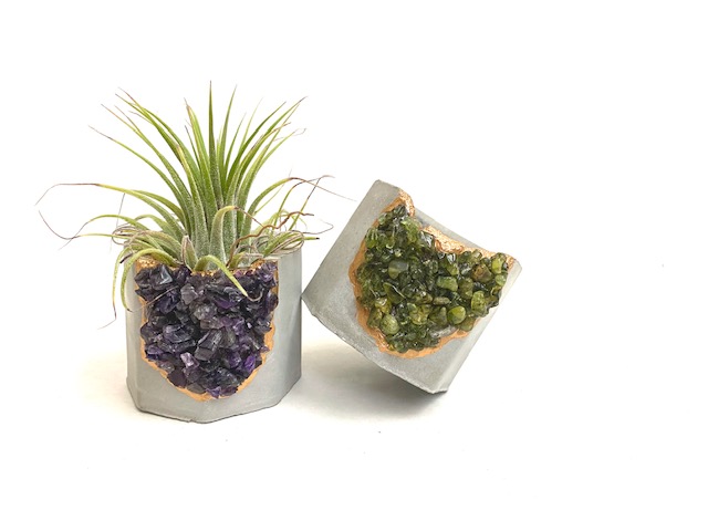 Amethyst Crystal Geode Concrete Planter with Air Plant - Octagon picture