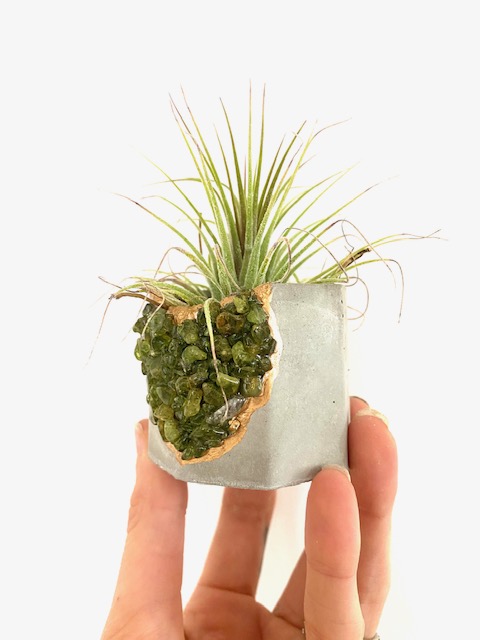 Peridot Crystal Concrete Planter with Air Plant - Octagon picture