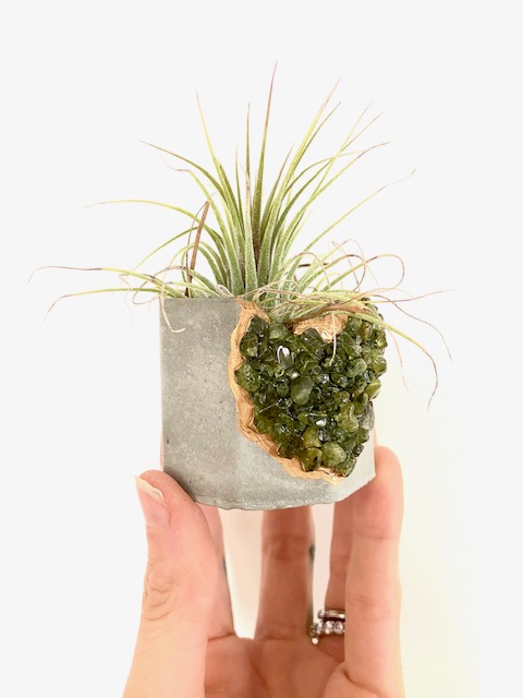 Peridot Crystal Concrete Planter with Air Plant - Octagon picture