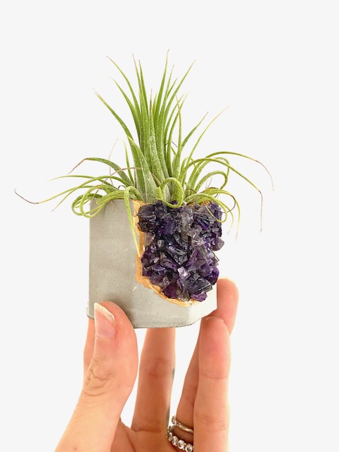 Amethyst Crystal Geode Concrete Planter with Air Plant - Octagon picture