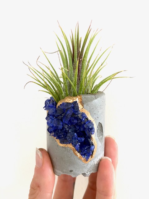 Blue Gemstone Geode Concrete Planter with Air Plant - Round picture