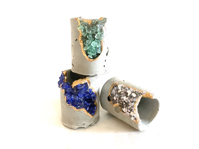 Blue Gemstone Geode Concrete Planter with Air Plant - Round picture