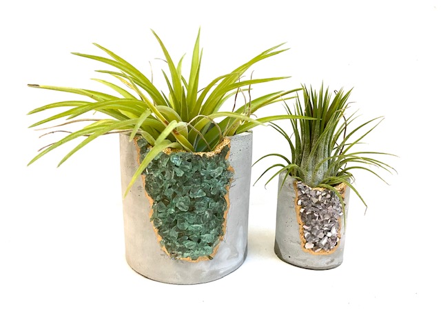 Green Gemstone Concrete Planter with Air Plant - Large Round picture