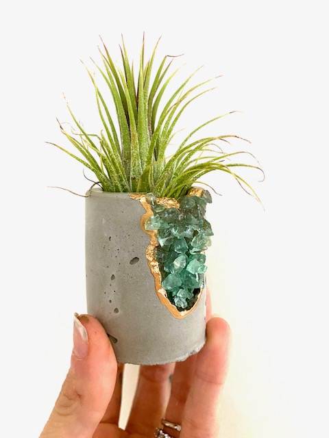 Green Gemstone Geode Concrete Planter with Air Plant - Round picture