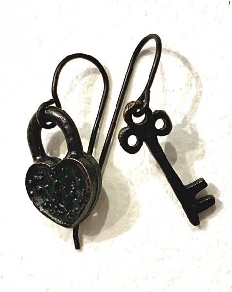 Bronze Metal Lock & Key Earrings