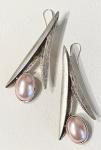 Silver Leaf Pearl Earrings