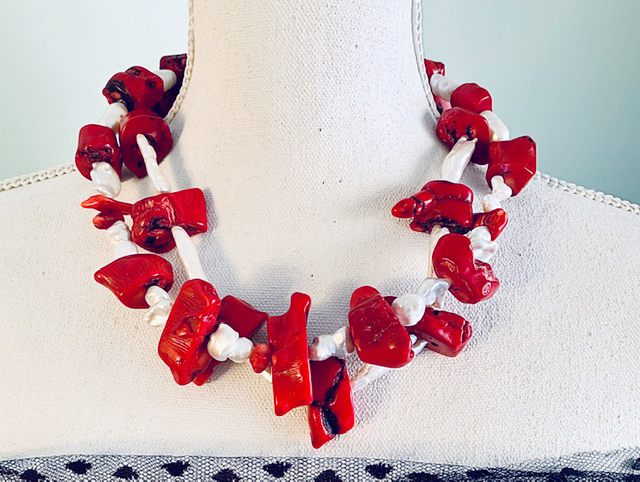 Natural Coral and Stick Pearl Necklace picture