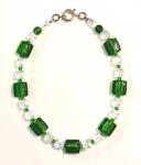 Handblown Clear Crystal and Kelly Green Necklace