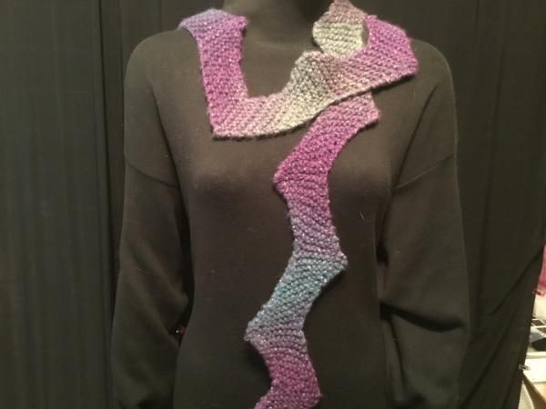 Hand knit shimmer zig zag scarf