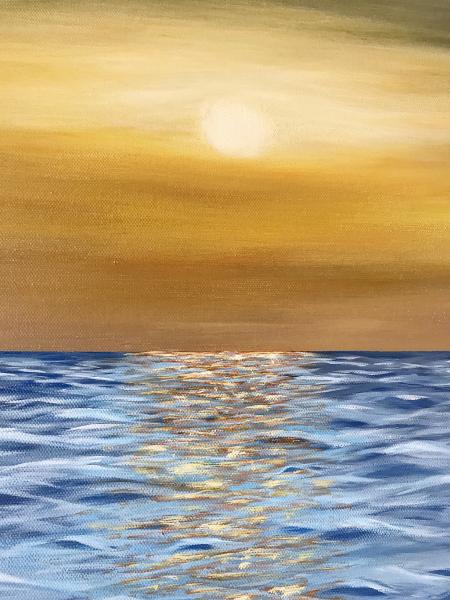 Abstract painting Minimalist Seascape original "Magnificent Sunrise",24x36x1.5" picture