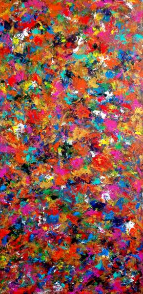 Large Colorful Original abstract painting acrylic "CARNIVAL" 24x48x1"