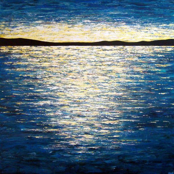 Large Original abstract Seascape painting "Marvelous Reflection",48x48x1.5"