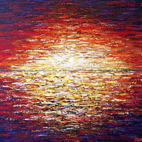 Abstract Modern minimalist Seascape painting "Fabulous Sunrise", 24x24x1"