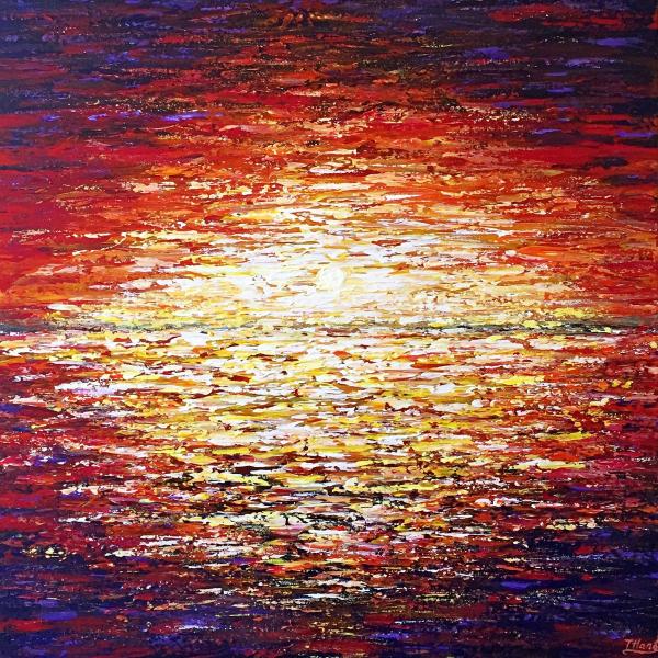 Abstract Modern minimalist Seascape painting "Fabulous Sunrise", 24x24x1" picture