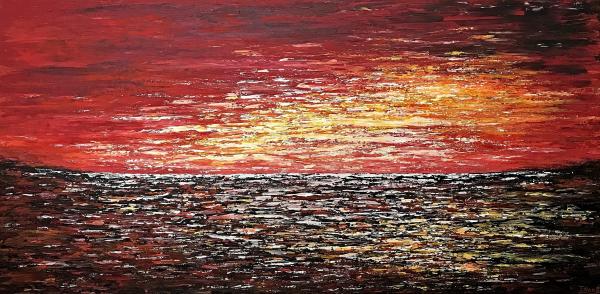 Large Original Abstract Seascape painting "Affinity Sunset", 48x24x1"