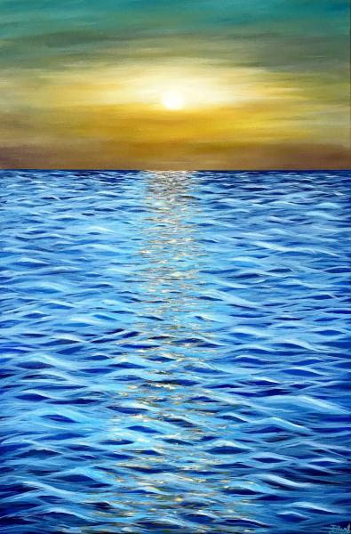 Abstract painting Minimalist Seascape original "Magnificent Sunrise",24x36x1.5"