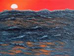 Abstract original seascape painting acrylic "Tangerine Sunrise", 16x12x1"