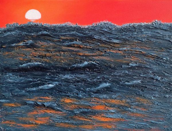 Abstract original seascape painting acrylic "Tangerine Sunrise", 16x12x1" picture