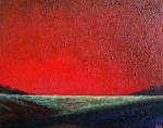 Abstract Minimalist landscape original acrylic painting "Ruby Sunset", 20x16x1