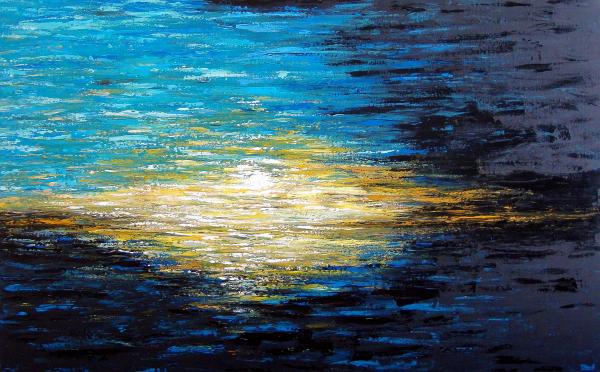 Large Original abstract Seascape painting "When the Dusk is Coming",48x30x1.5"