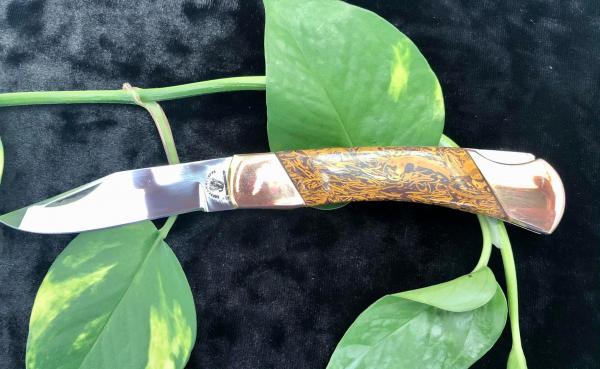 Copperhead Lockback with SCRIPT STONE HANDLE picture