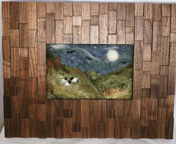 Pastoral Scene in Unique Wood Frame