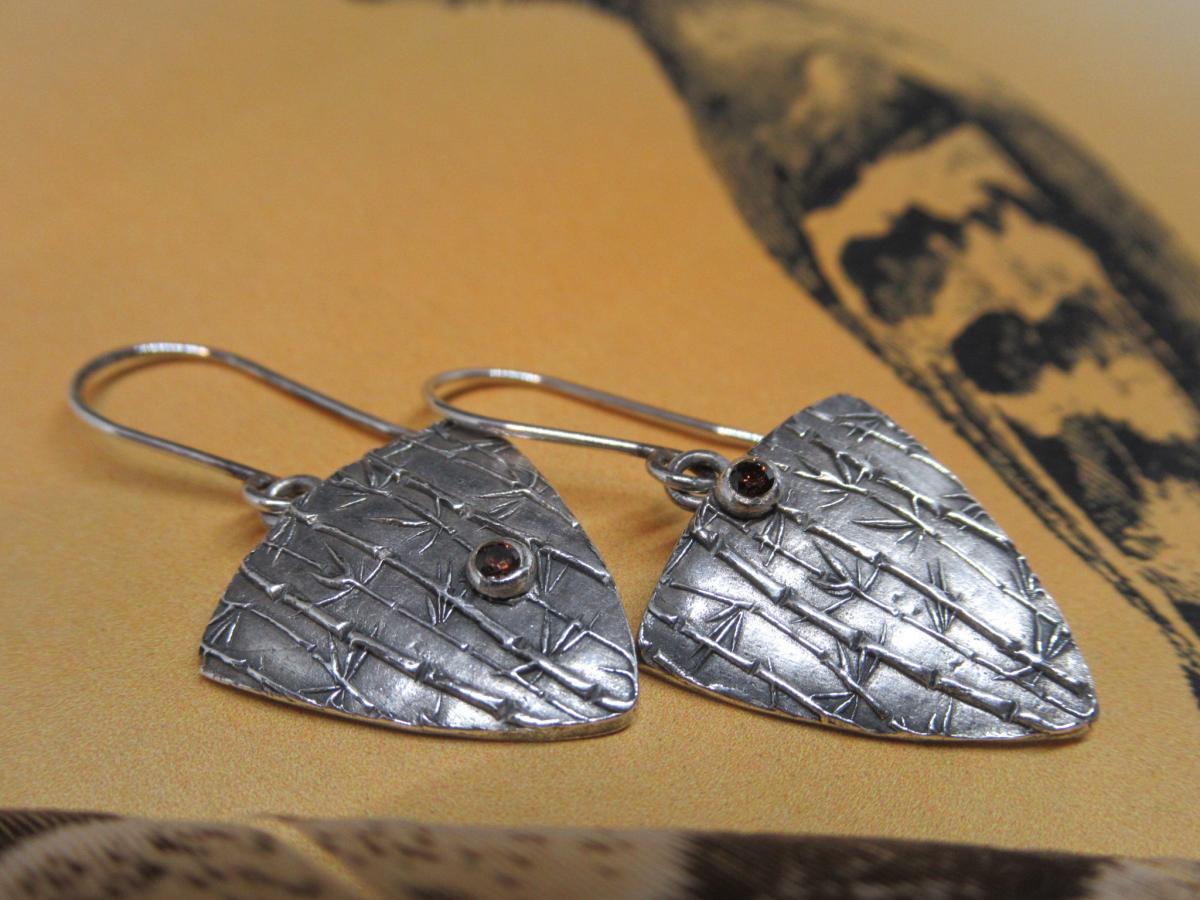 Textured Triangle Earrings with CZ picture