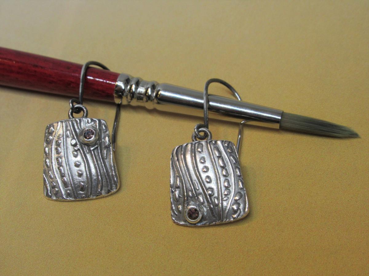 Textured Tab Earrings with CZ picture