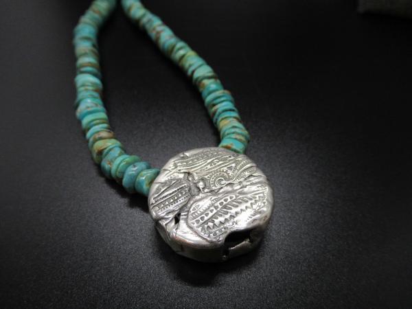 Beaded Necklace with Textured Silver Pendant