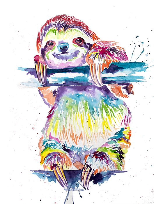 Colorful Sloth Fine Art Print, 8.5 x 11 inches