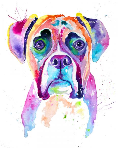 Boxer watercolor Fine Art Print, 8.5 x 11 inches